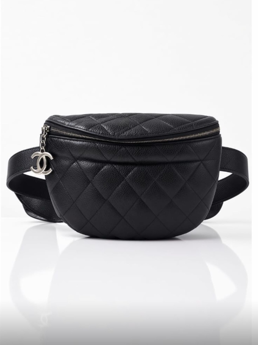 Chanel Grained Calfskin Quilted Waist Belt Bag In Black.